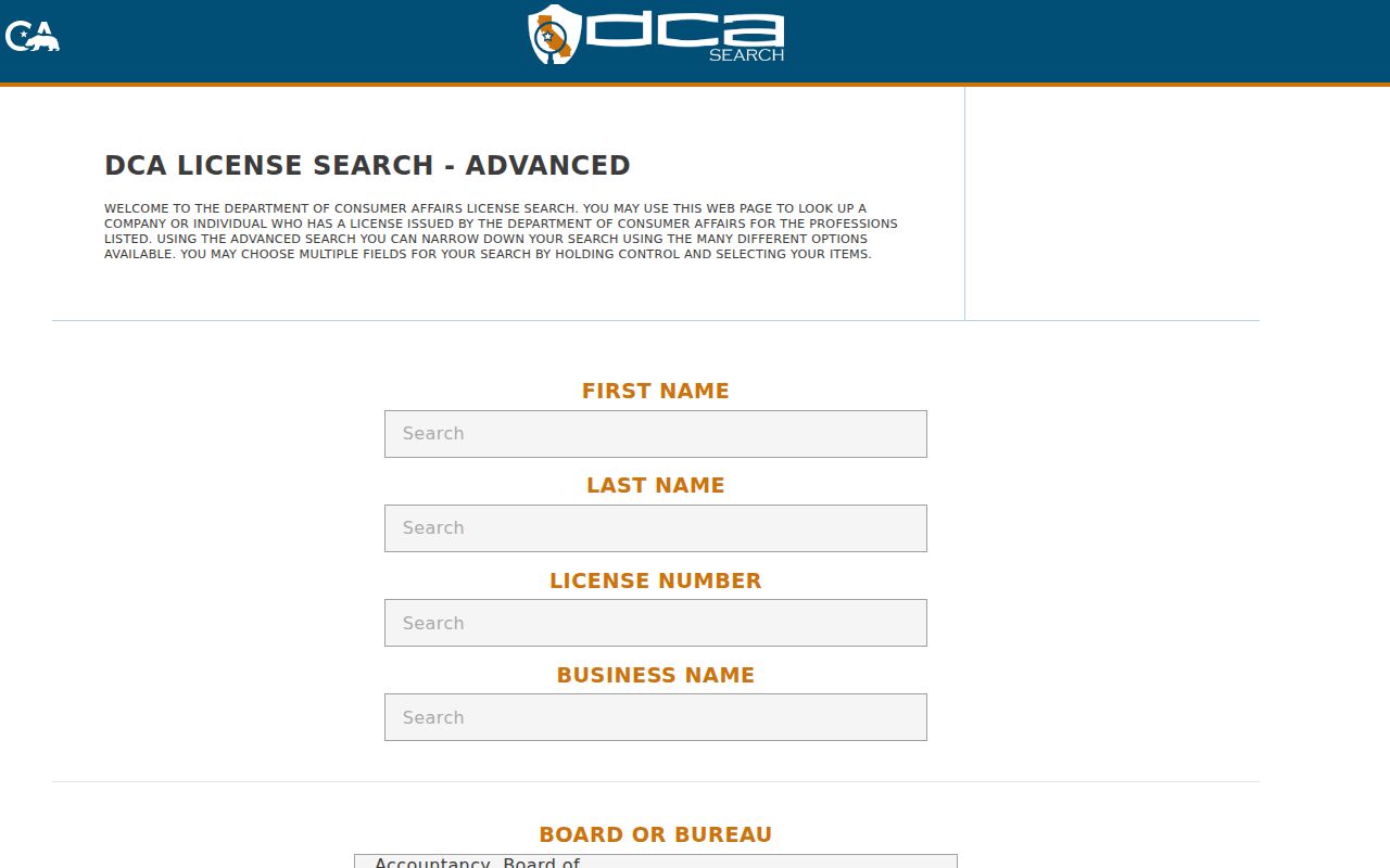 Lynwood people search California license fields