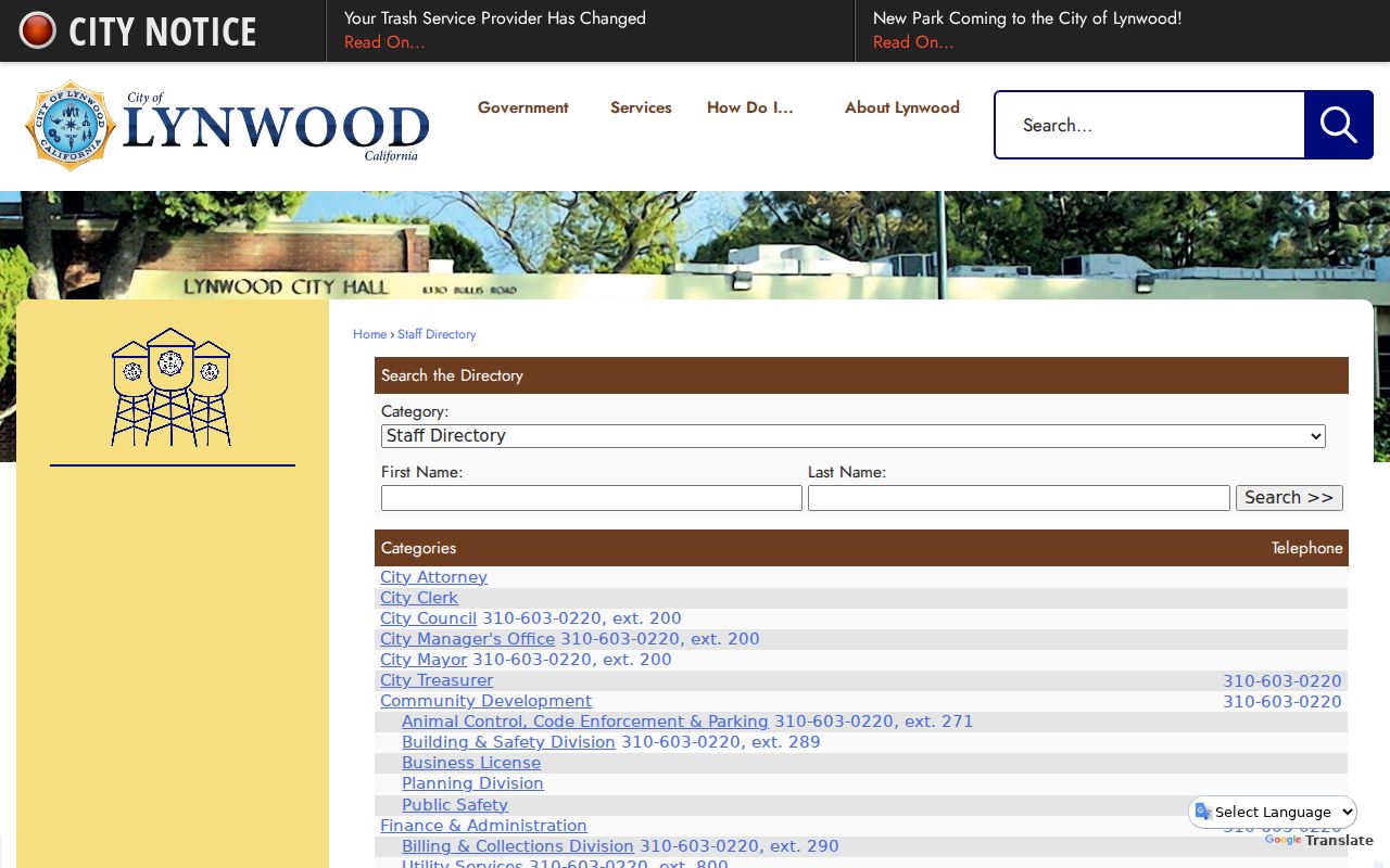 Lynwood people directories city staff search