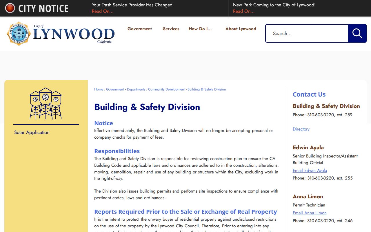 Lynwood public records Building and Safety permit page