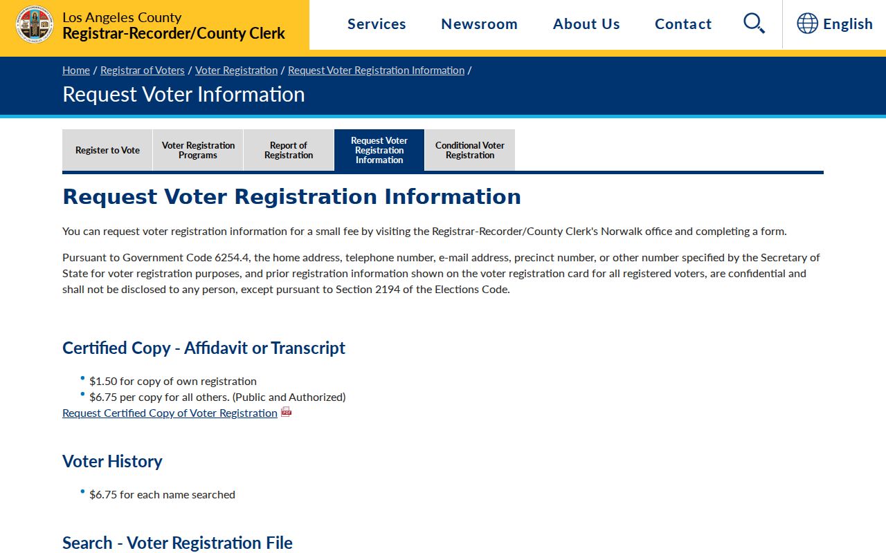 LA County request page for Lynwood voter records