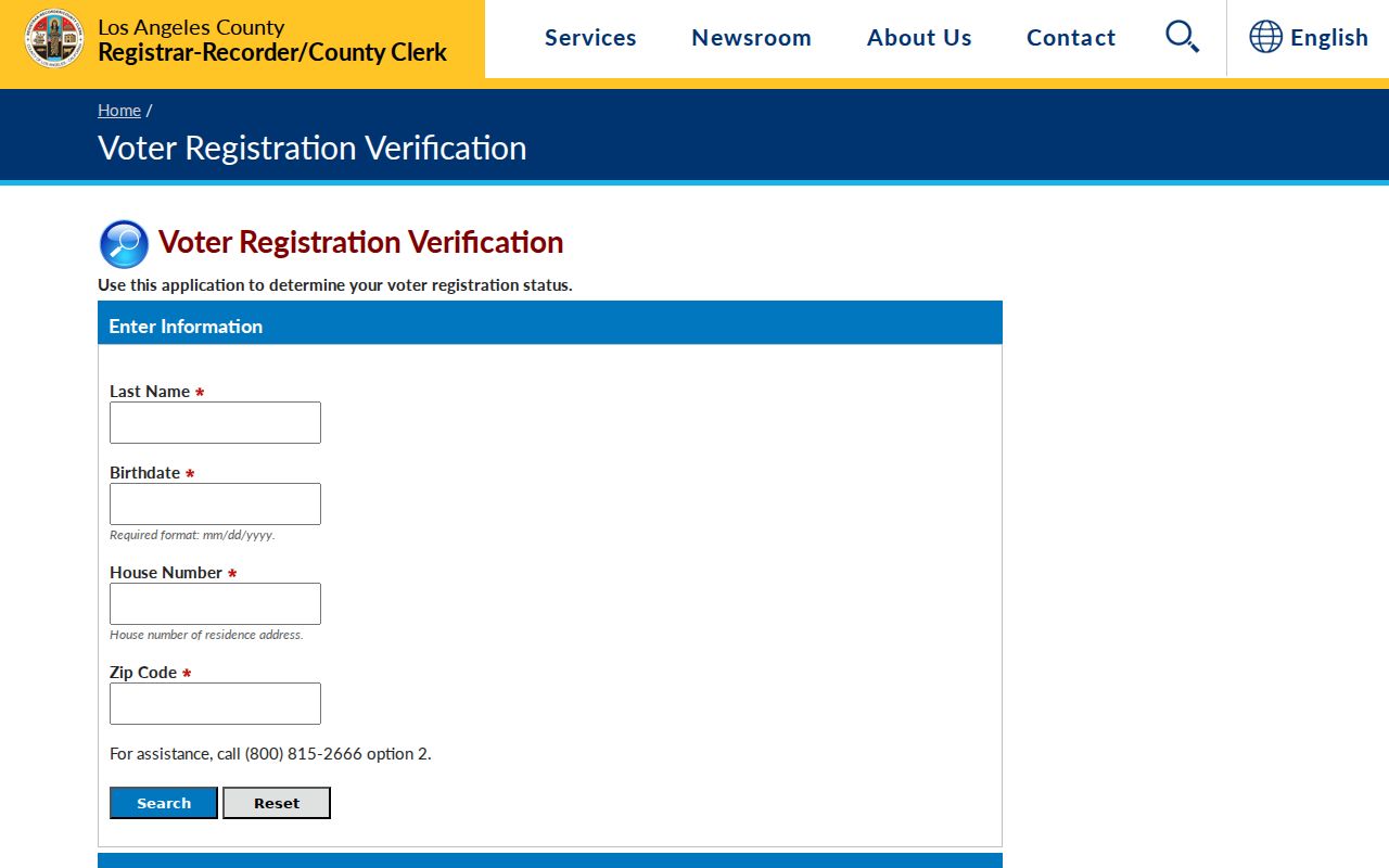 Lynwood voter lookup verification fields on the LA County portal